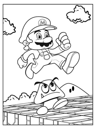 Online coloring book: Mushroom coloring book is looking at Mario